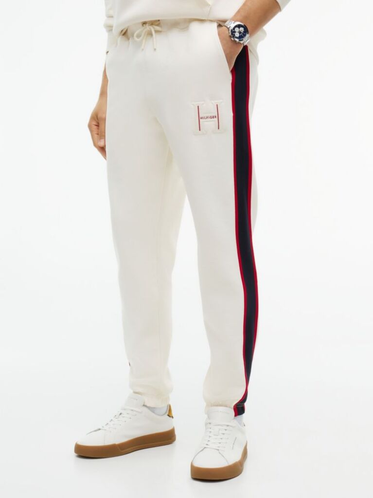 Beige Logo Stripe Pique Cuffed Joggers  Men