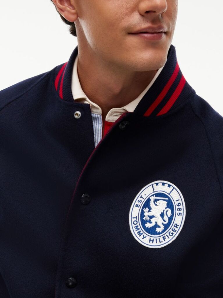 Blue Crest Wool Blend Varsity Jacket  Men