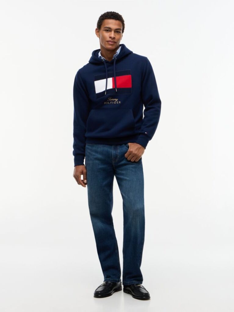 Blue Flag Embroidery Logo Fleece Hoody  Men