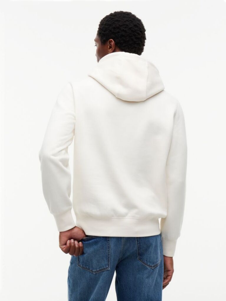 Beige Flag Embroidery Logo Fleece Hoody  Men