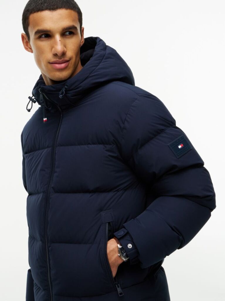 Blue Logo Patch Down Hooded Puffer Jacket  Men