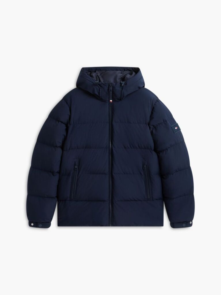 Blue Logo Patch Down Hooded Puffer Jacket  Men