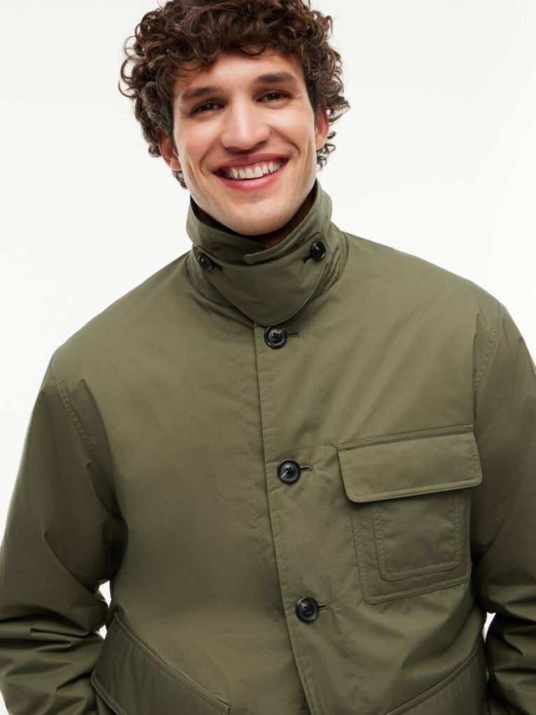 Green Corduroy Collar Padded Ripstop Barn Jacket  Men