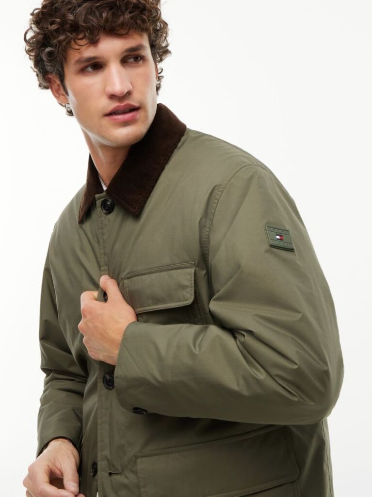 Green Corduroy Collar Padded Ripstop Barn Jacket  Men