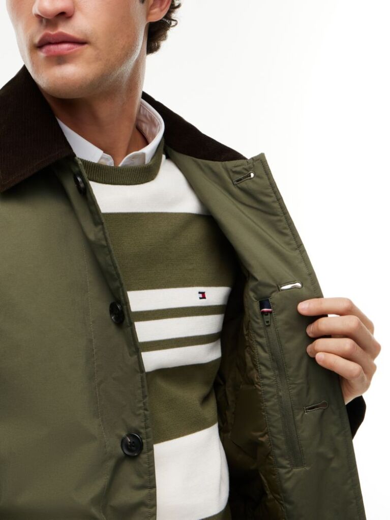 Green Corduroy Collar Padded Ripstop Barn Jacket  Men