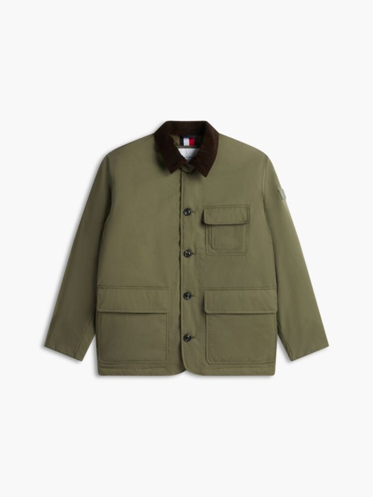 Green Corduroy Collar Padded Ripstop Barn Jacket  Men