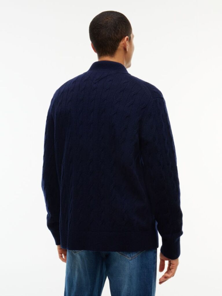 Blue Lambswool Zip-Thru Cable Knit Jumper  Men