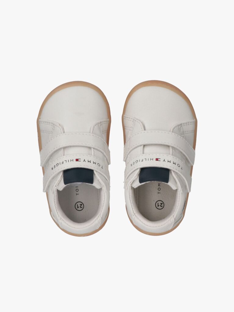 White Mid Cut Velcro Sneakers  Kids Unisex