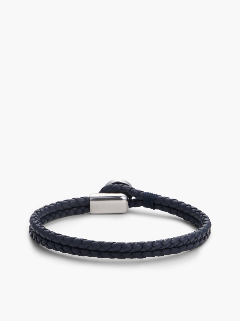 Blue Blue Leather Braided Bracelet  Men