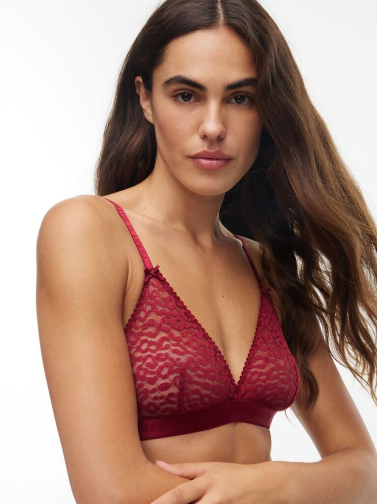 Red Leopard Lace Unpadded Triangle Bra  Women