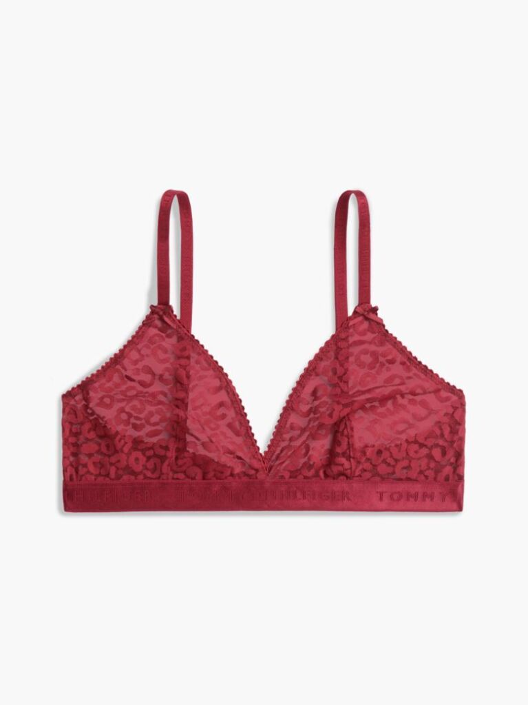 Red Leopard Lace Unpadded Triangle Bra  Women