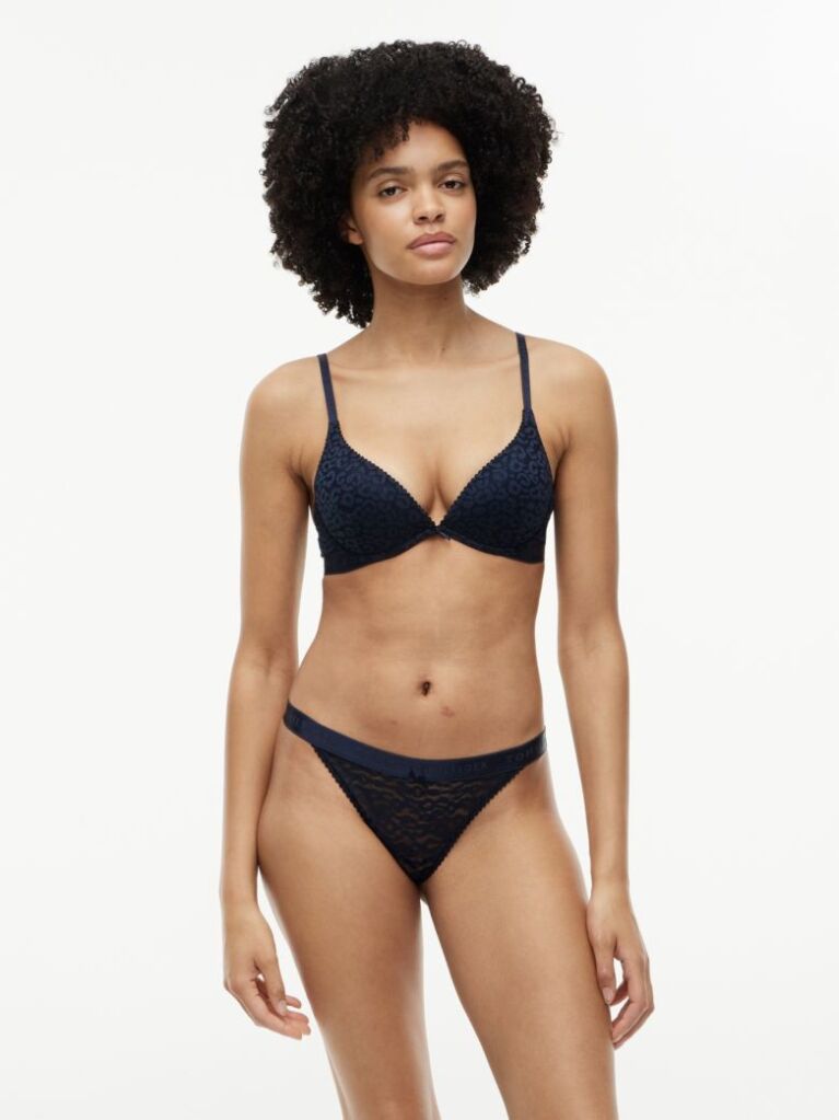 Blue Leopard Lace Plunge Push-Up Bra  Women