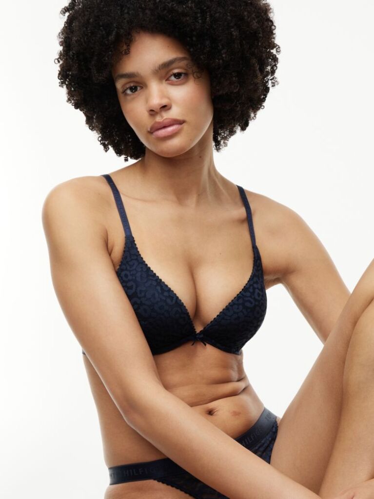 Blue Leopard Lace Plunge Push-Up Bra  Women
