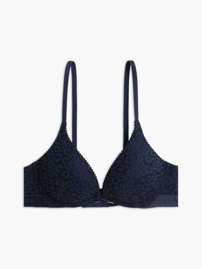 Blue Leopard Lace Plunge Push-Up Bra  Women
