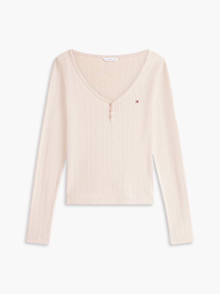 Beige Essential Pointelle Henley Relaxed Pyjama Set  Women