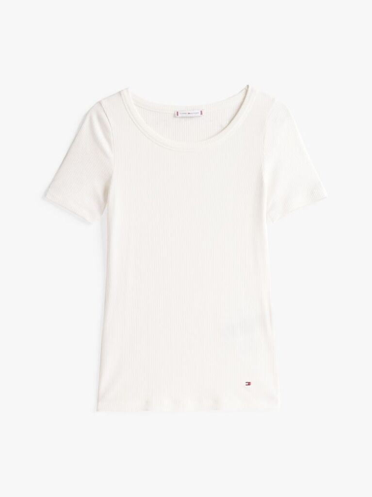 Άσπρο Slim T-Shirt Με Ριμπ Ύφανση  Γυναίκες
