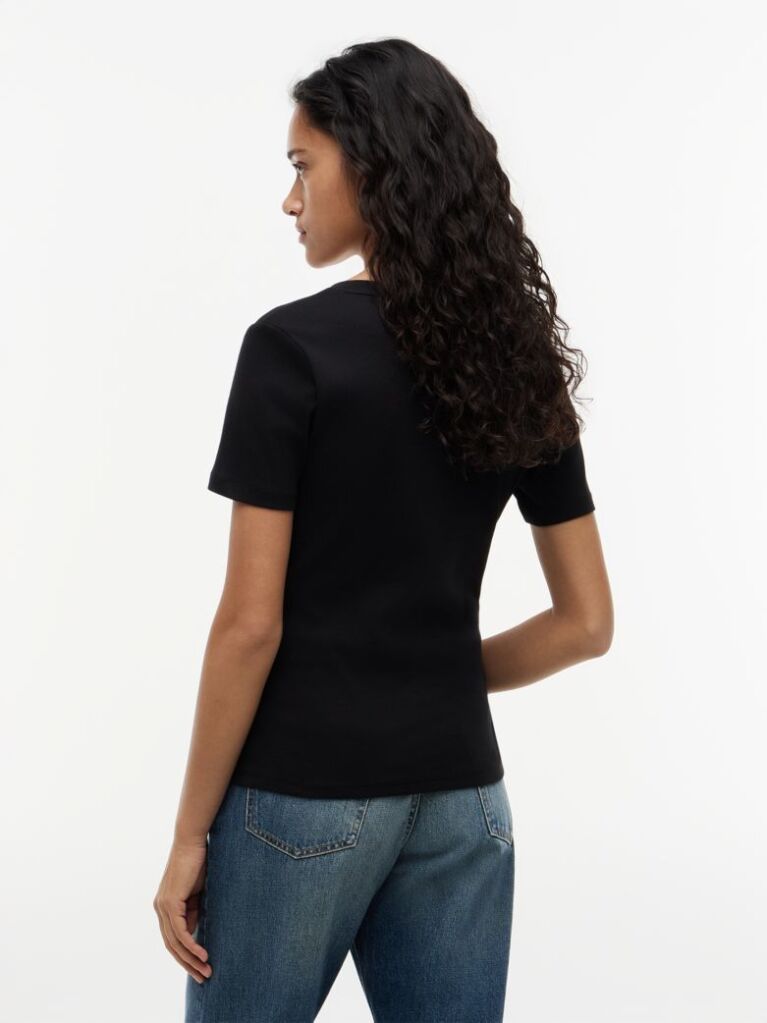 Μαύρο T-Shirt Με Λαιμόκοψη V Και Slim Γραμμή  Γυναίκες