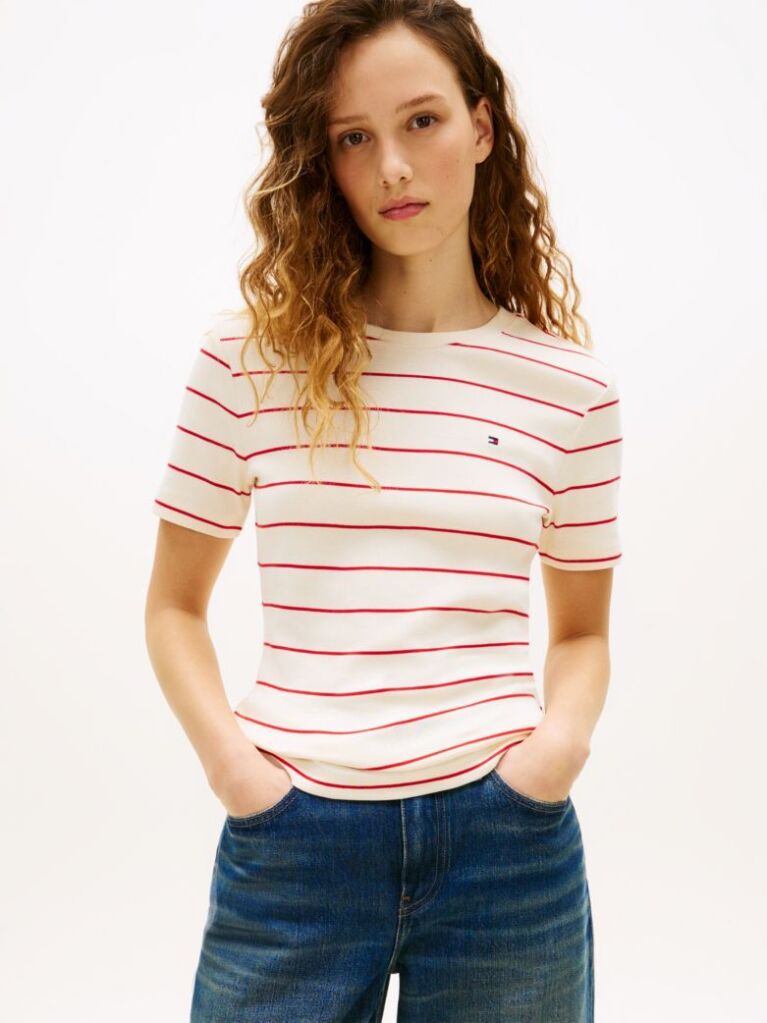 Multi Ριμπ T-Shirt Σε Slim Γραμμή Με Κεντητό Σημαιάκι  Γυναίκες
