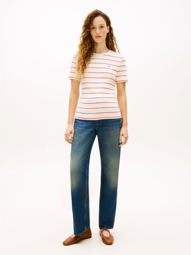 Multi Ριμπ T-Shirt Σε Slim Γραμμή Με Κεντητό Σημαιάκι  Γυναίκες