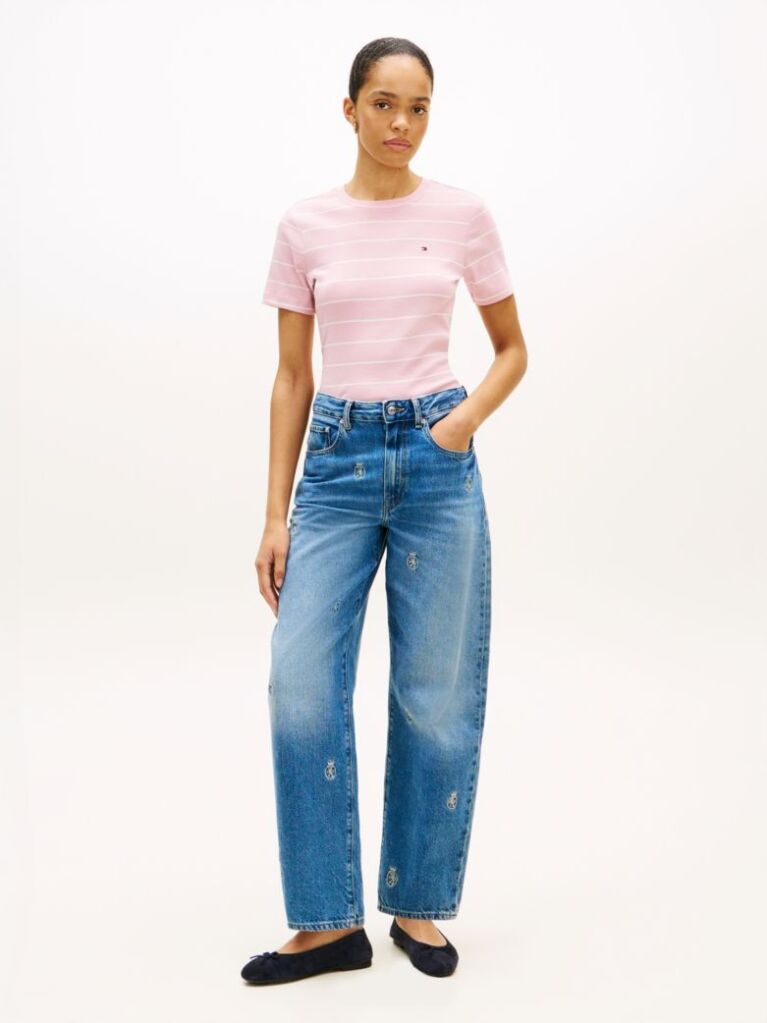 Multi Ριμπ T-Shirt Σε Slim Γραμμή Με Κεντητό Σημαιάκι  Γυναίκες
