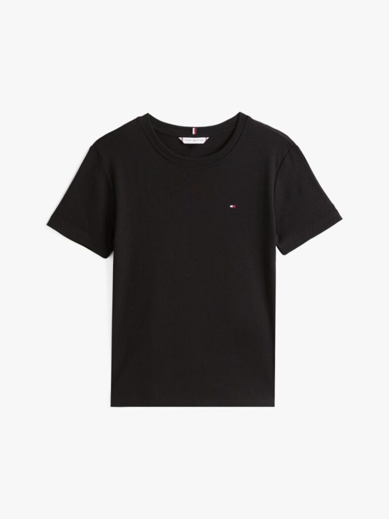 Μαύρο Ριμπ T-Shirt Σε Slim Γραμμή Με Κεντητό Σημαιάκι  Γυναίκες