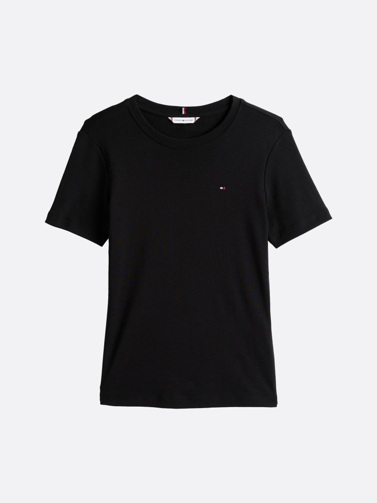 Μαύρο Ριμπ T-Shirt Σε Slim Γραμμή Με Κεντητό Σημαιάκι  Γυναίκες