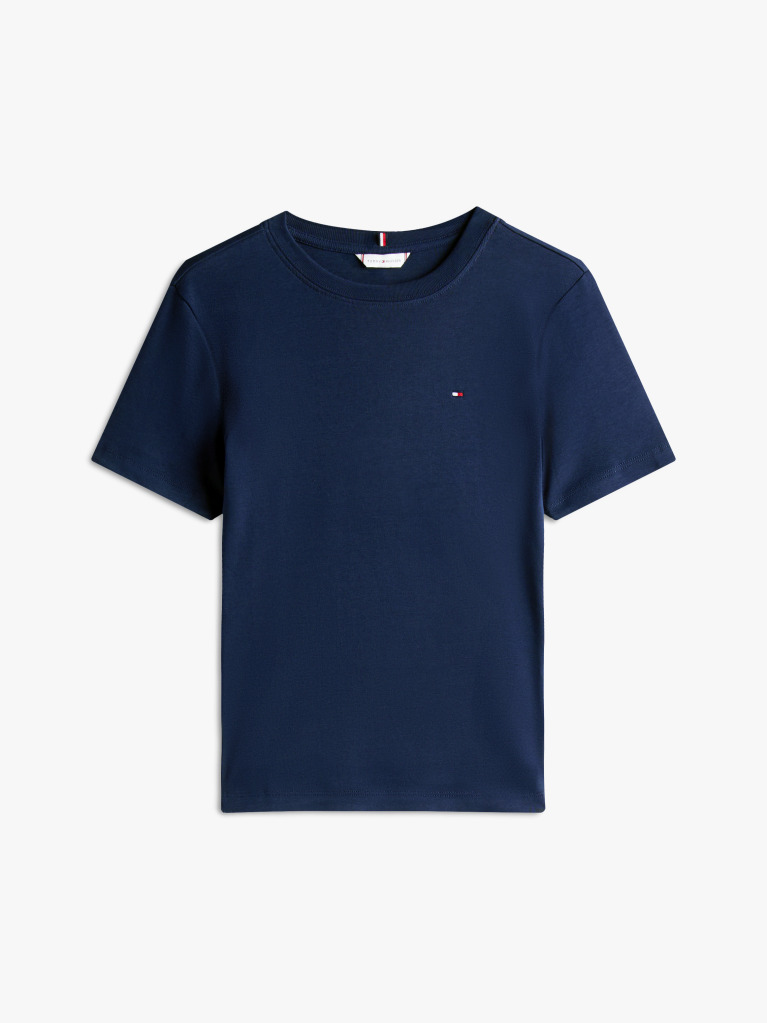Μπλε Ριμπ T-Shirt Σε Slim Γραμμή Με Κεντητό Σημαιάκι  Γυναίκες