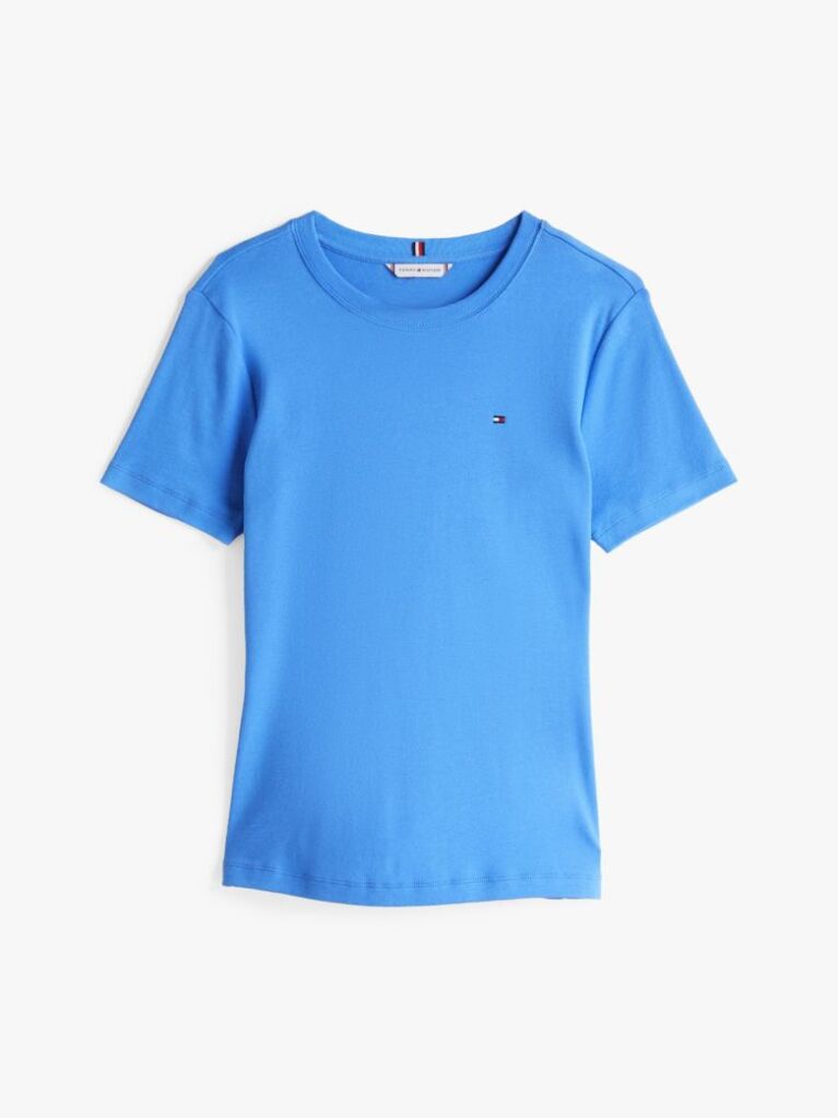 Μπλε Ριμπ T-Shirt Σε Slim Γραμμή Με Κεντητό Σημαιάκι  Γυναίκες