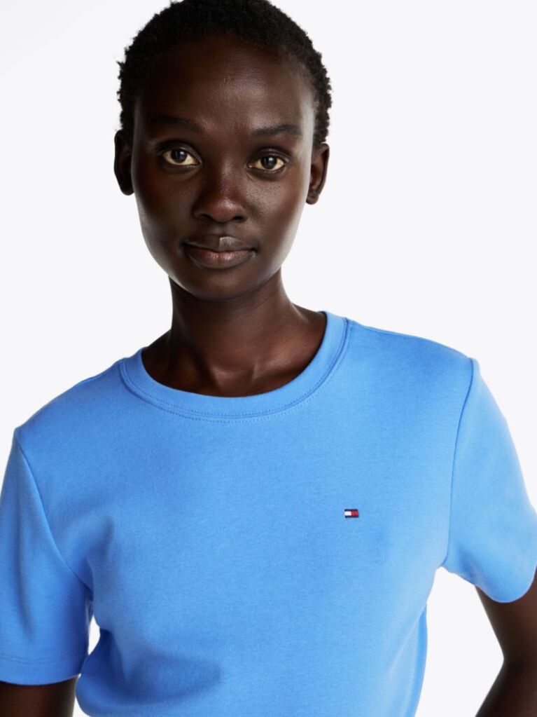 Μπλε Ριμπ T-Shirt Σε Slim Γραμμή Με Κεντητό Σημαιάκι  Γυναίκες