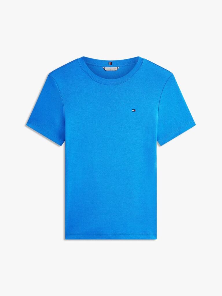 Μπλε Ριμπ T-Shirt Σε Slim Γραμμή Με Κεντητό Σημαιάκι  Γυναίκες