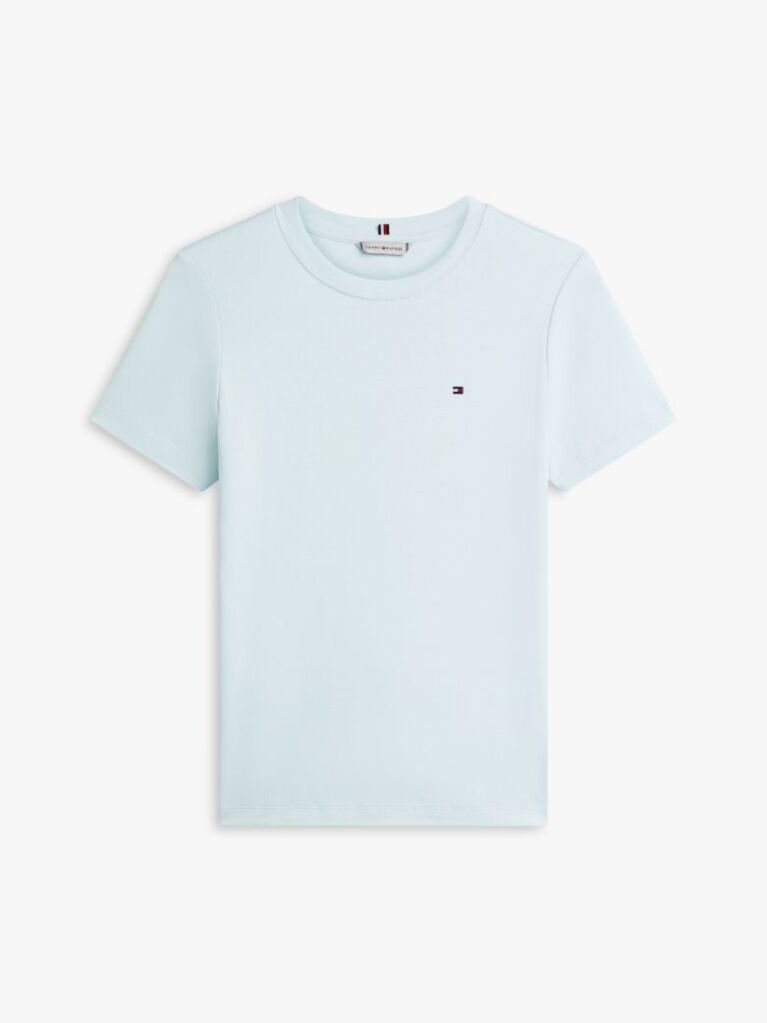 Μπλε Ριμπ T-Shirt Σε Slim Γραμμή Με Κεντητό Σημαιάκι  Γυναίκες