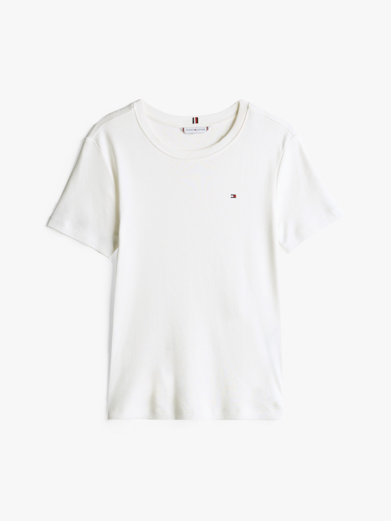 Μπεζ Ριμπ T-Shirt Σε Slim Γραμμή Με Κεντητό Σημαιάκι  Γυναίκες