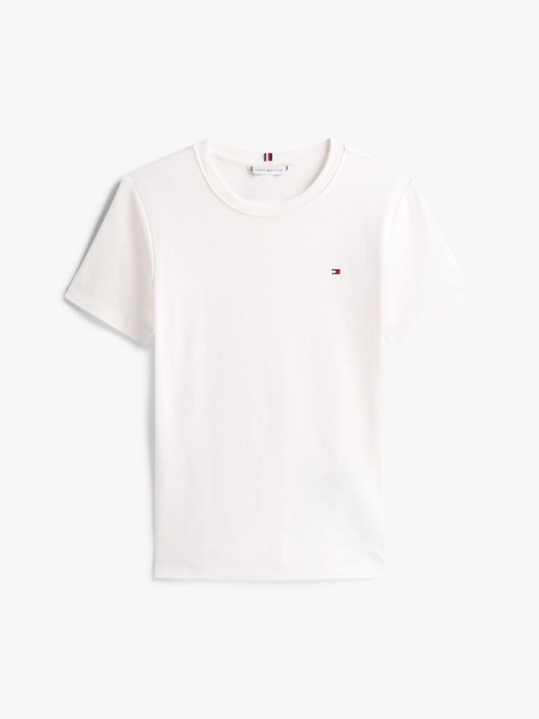 Μπεζ Ριμπ T-Shirt Σε Slim Γραμμή Με Κεντητό Σημαιάκι  Γυναίκες