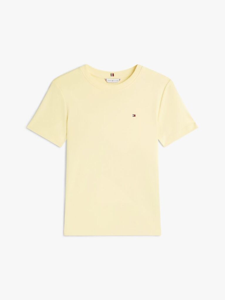 Κίτρινο Ριμπ T-Shirt Σε Slim Γραμμή Με Κεντητό Σημαιάκι  Γυναίκες