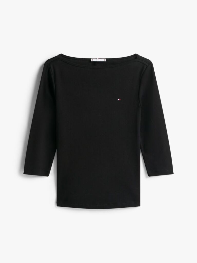 Μαύρο T-Shirt Σε Slim Γραμμή Με Boat Λαιμόκοψη  Γυναίκες