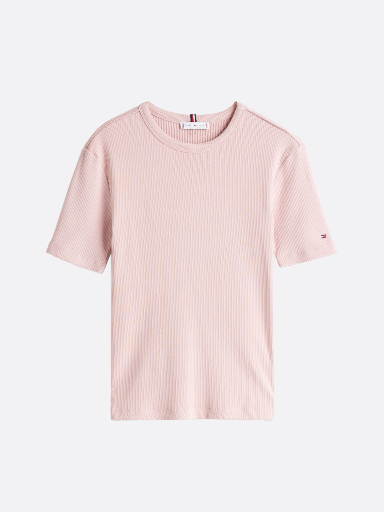 Ροζ T-Shirt Με Ριμπ Ύφανση Και Slim Γραμμή  Γυναίκες