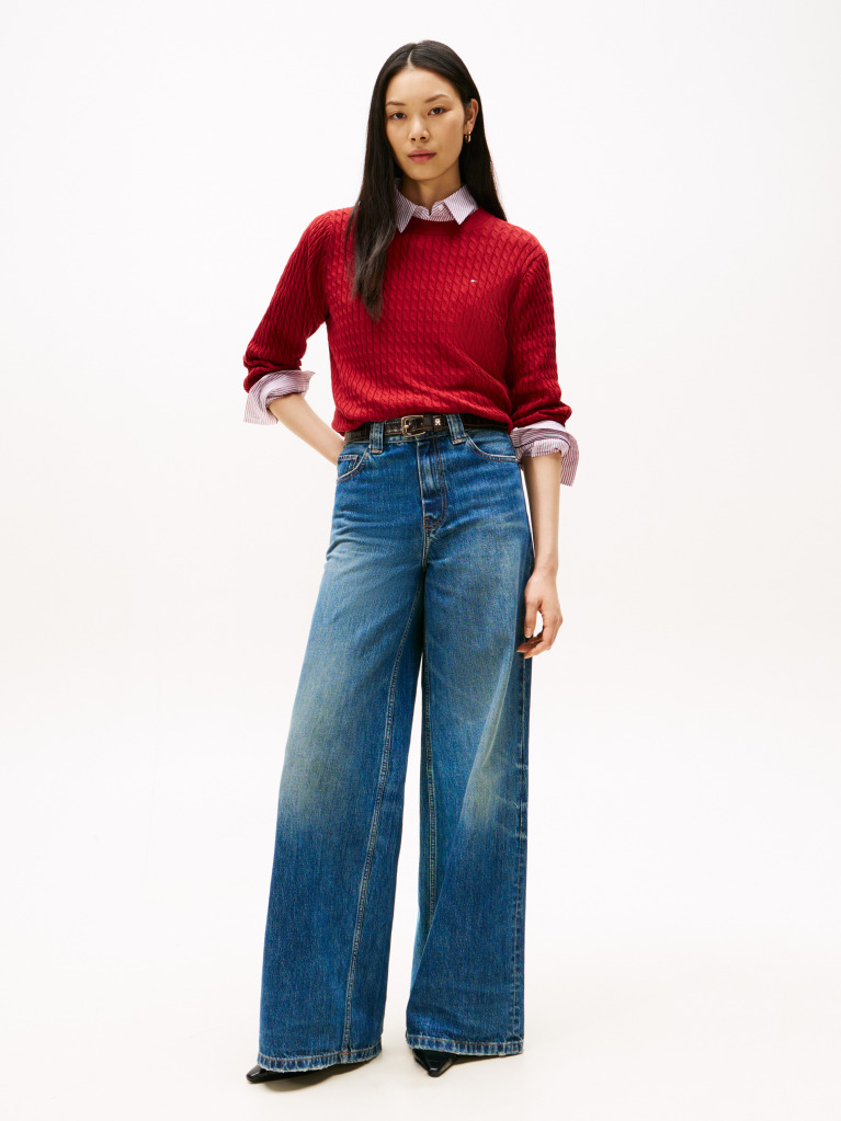 Red Fine Cable Knit Jumper  Women