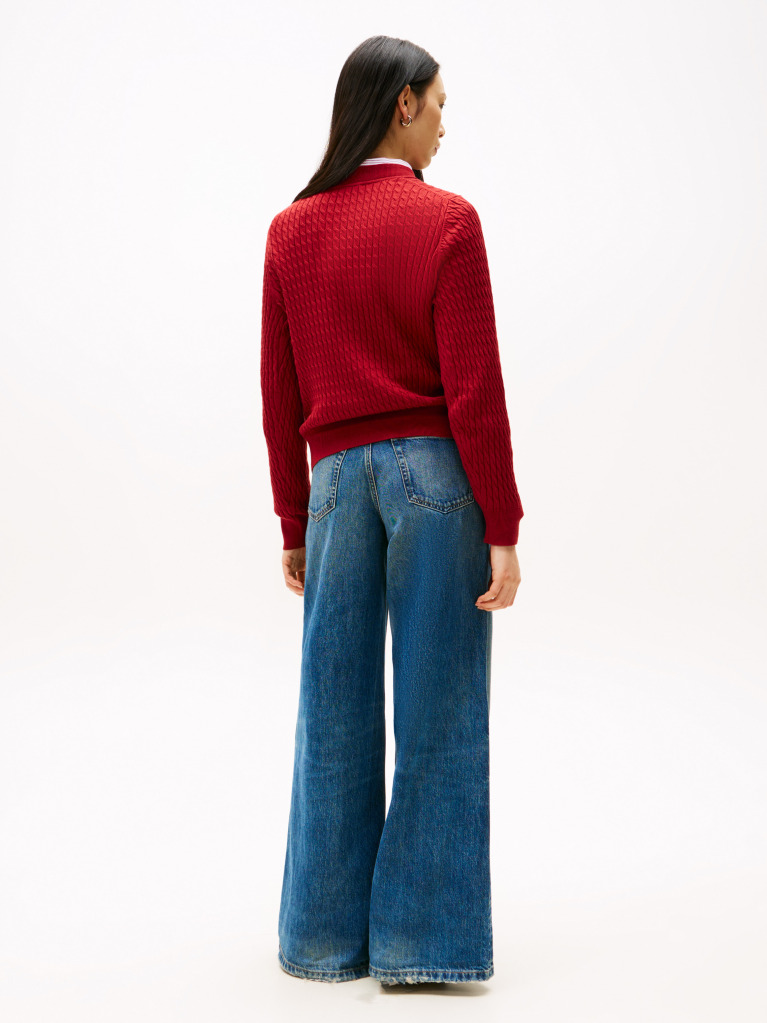 Red Fine Cable Knit Jumper  Women
