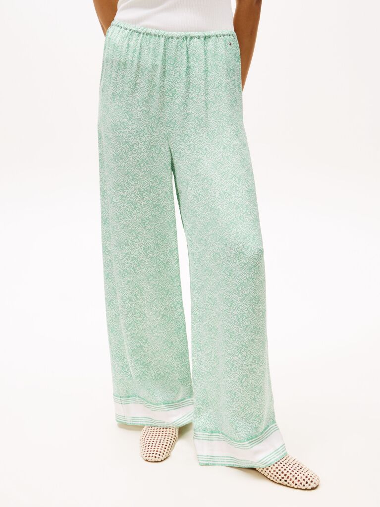 Green Sateen Loose Trousers  Women