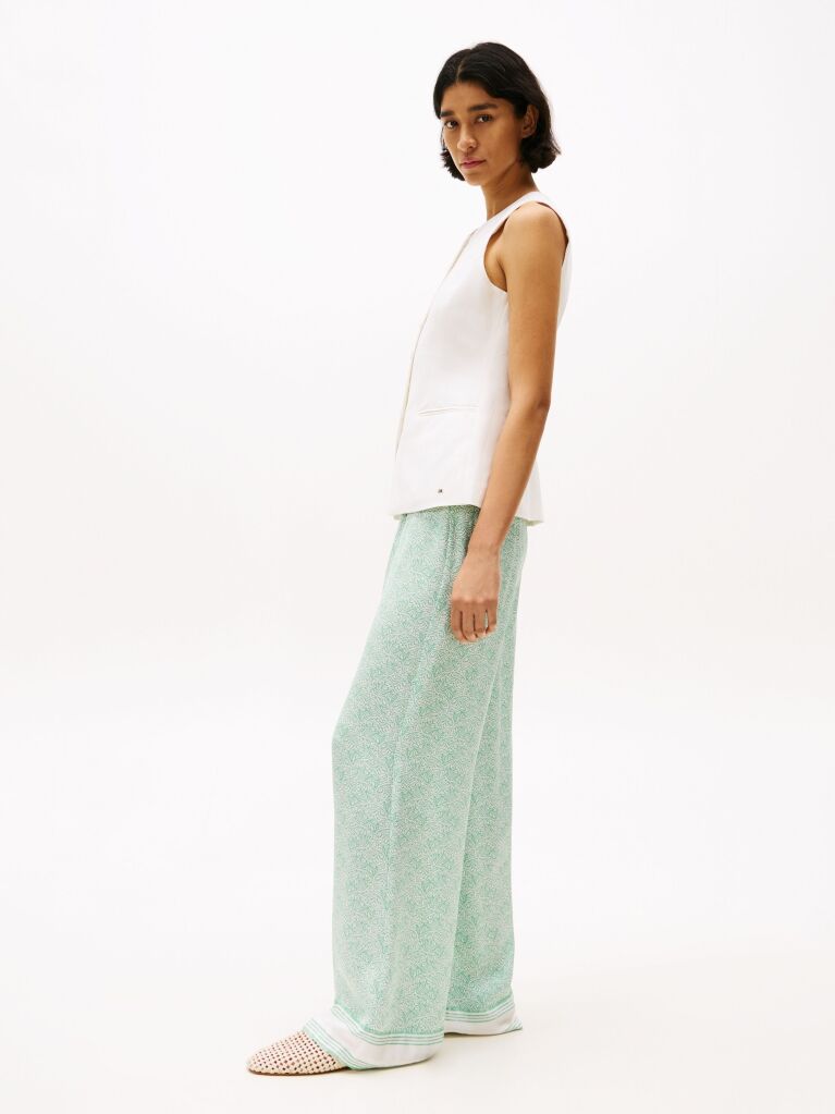 Green Sateen Loose Trousers  Women