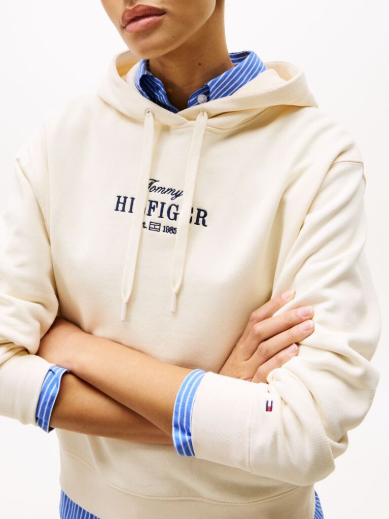 Beige Logo Embroidery Hoody  Women
