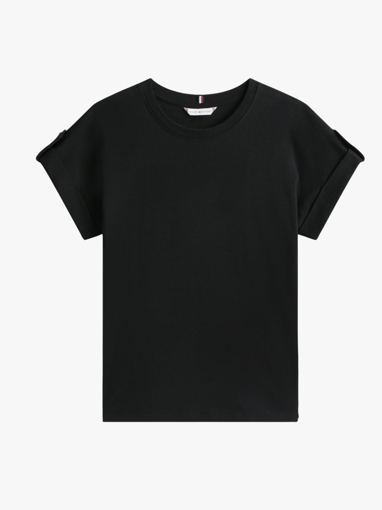 Μαύρο T-Shirt Με Στρογγυλή Λαιμόκοψη Και Χρυσό Κουμπί  Γυναίκες