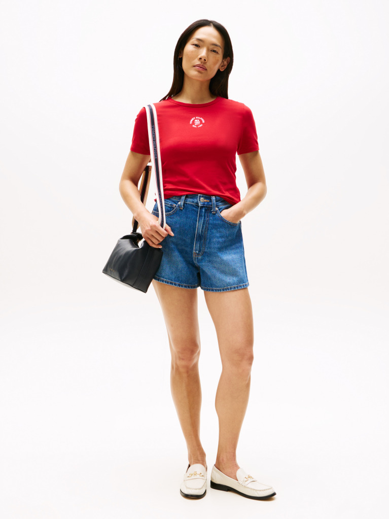 Κόκκινο Κοντομάνικο T-Shirt Σε Slim Γραμμή Με Λογότυπο  Γυναίκες
