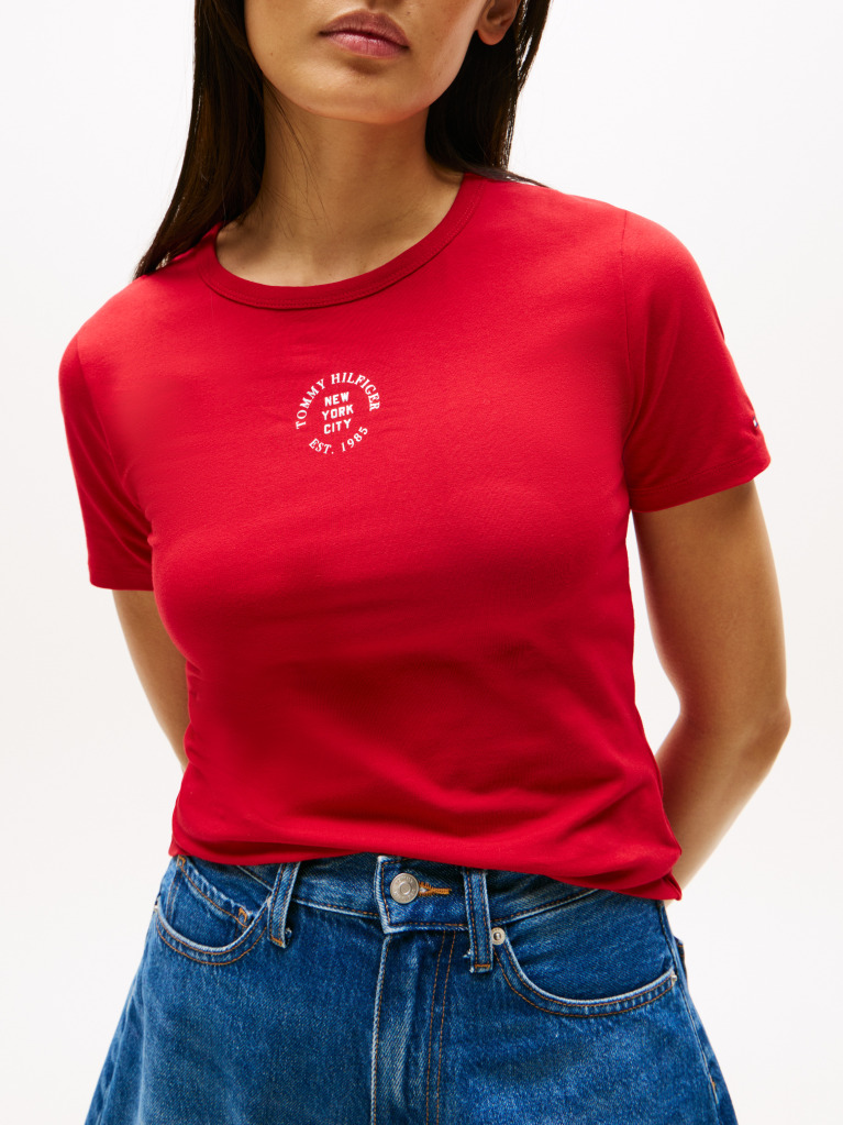 Κόκκινο Κοντομάνικο T-Shirt Σε Slim Γραμμή Με Λογότυπο  Γυναίκες