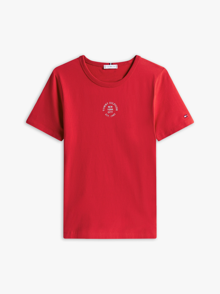 Κόκκινο Κοντομάνικο T-Shirt Σε Slim Γραμμή Με Λογότυπο  Γυναίκες