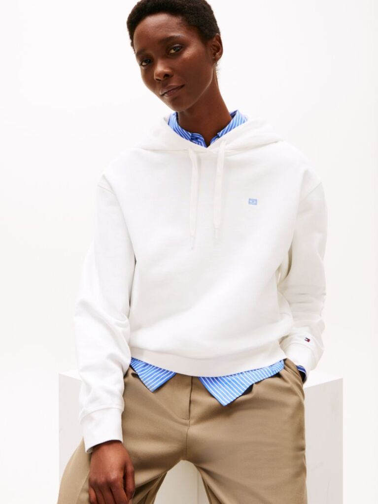 Άσπρο Hoody Με Κεντητό Σημαιάκι Σε Αντίθεση  Γυναίκες