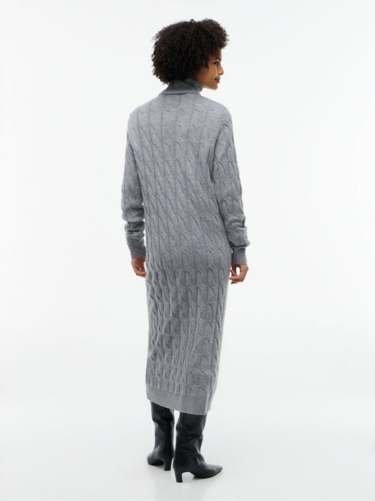 Grey Cable Knit Midi Soft Wool Jumper Dress  Women