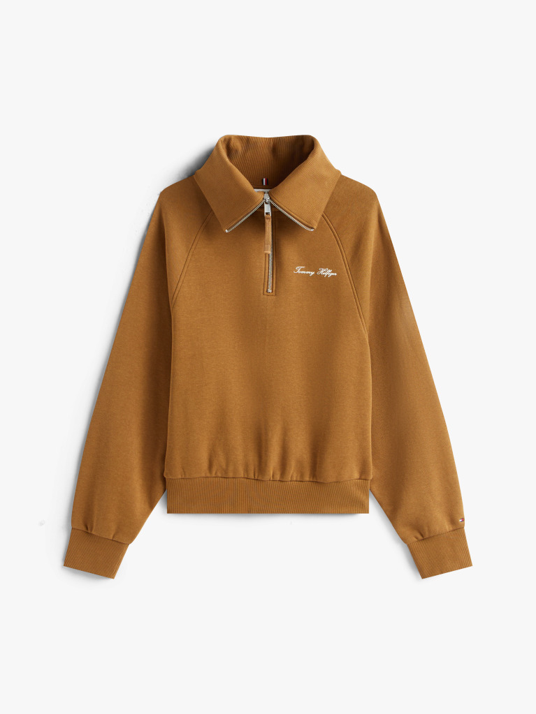 Χακί Interlock Fleece Πλεκτό Πουλόβερ Με Φερμουάρ  Γυναίκες