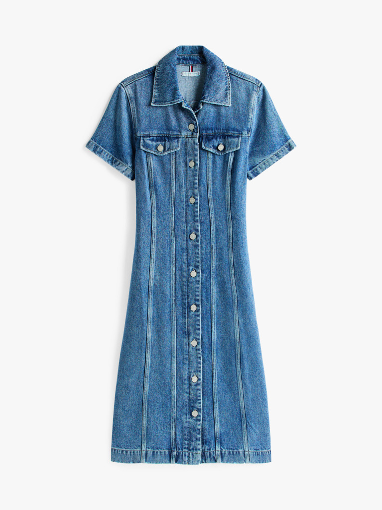 Μπλε ΚοντομάνικοDenim Φόρεμα Midi Σε Στιλ Πουκαμίσα  Γυναίκες