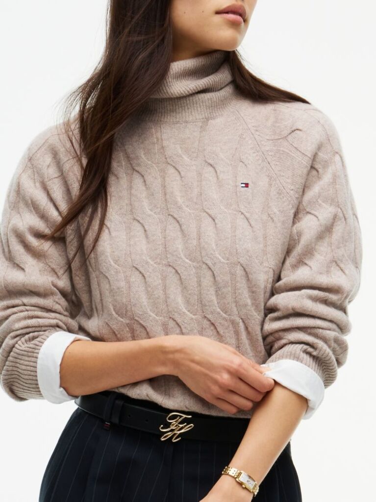 Beige Cable Knit Soft Wool Relaxed Jumper  Women
